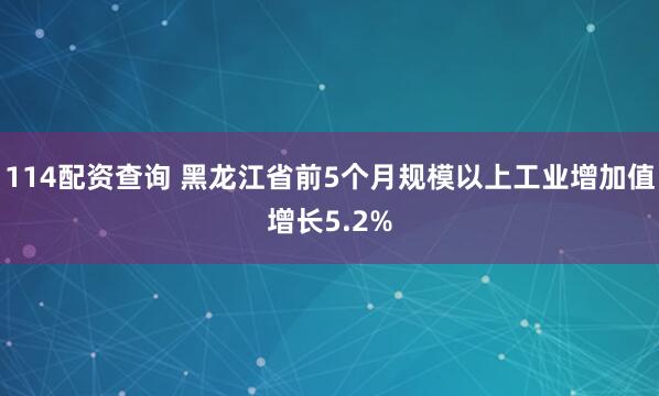 114配资查询 黑龙江省前5个月规模以上工业增加值增长5.2%